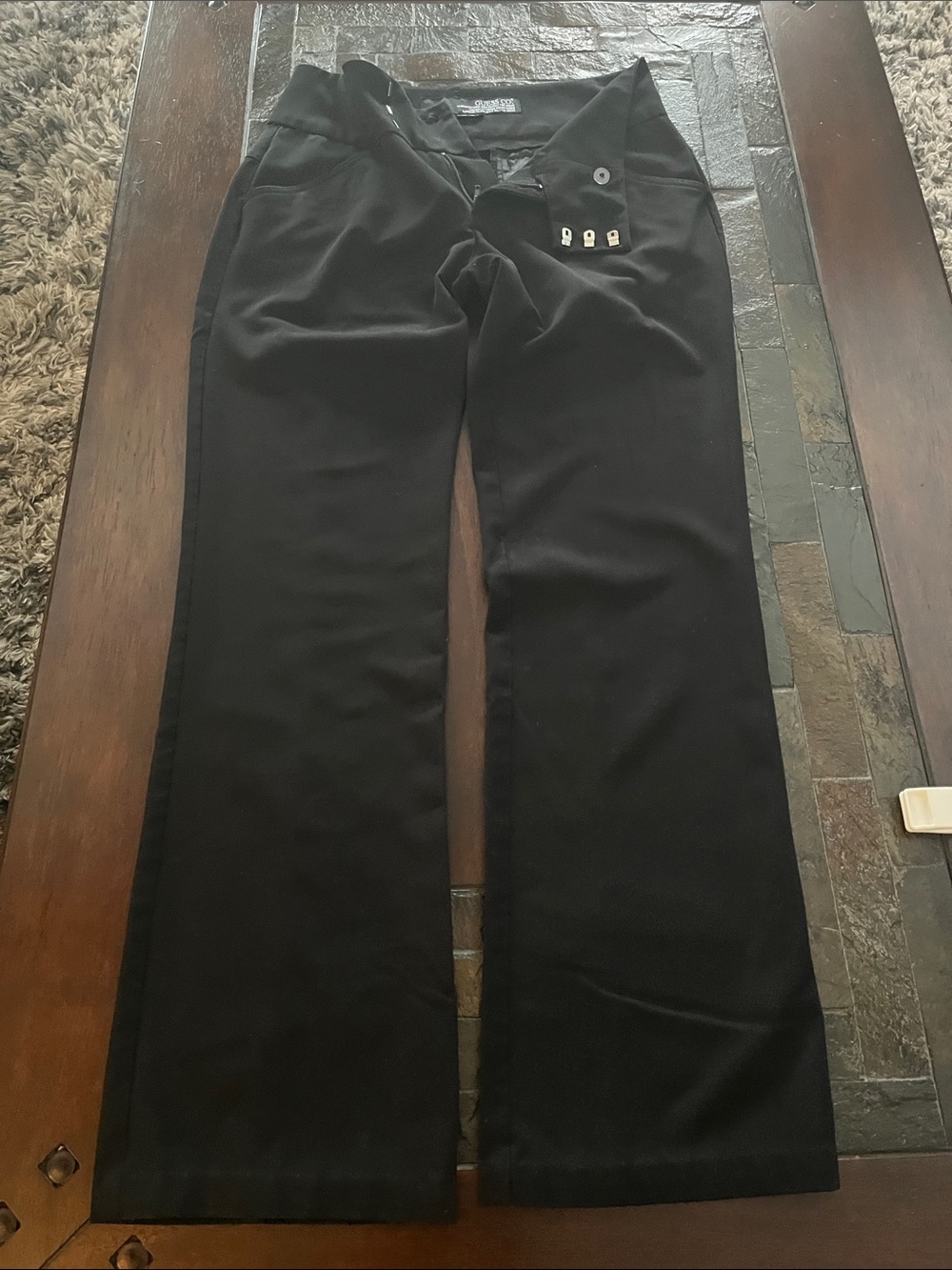 Guess Black Wide-Leg Dress Pants with Side Hook Detail